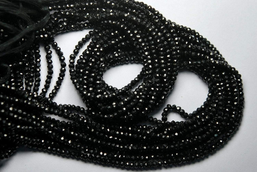 3 X 13 Inch Strand,Black Spinel Machine Cut Quality, Finest Quality Micro Faceted Rondelles, 4mm - Jalvi & Co.