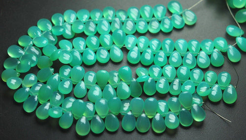 30 Pcs Of , Finest Quality Light Chrysoprase Chalcedony Smooth Pear Shape Briolettes, 7X10mm Size - Jalvi & Co.