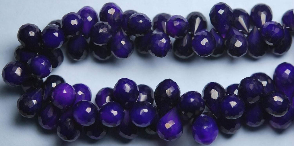 30 Pcs Of ,Super Finest, Super Rare, Purple Chalcedony Faceted Drops Briolettes 10-12mm Large Size - Jalvi & Co.