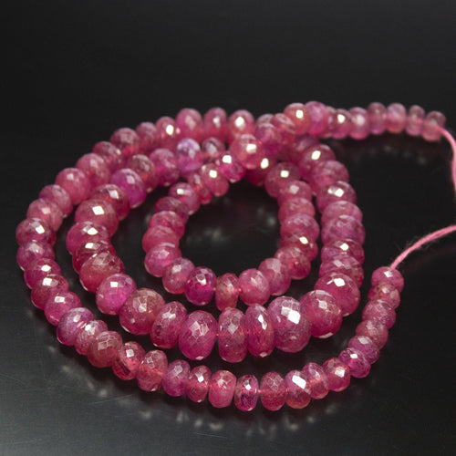 308 cts, 17 inch, 6mm 10mm, Pink Sapphire Faceted Rondelle Large Size Beads, Sapphire Beads - Jalvi & Co.