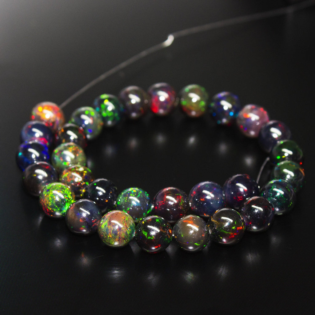 30pc, 8mm, AAA+ Quality Black Opal, Natural Fire Opal Smooth Round Sphere Ball Beads, Opal Beads - Jalvi & Co.