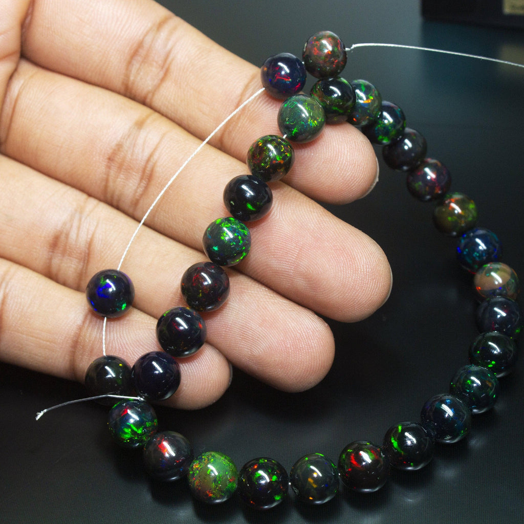 30pc, 8mm, AAA+ Quality Black Opal, Natural Fire Opal Smooth Round Sphere Ball Beads, Opal Beads - Jalvi & Co.