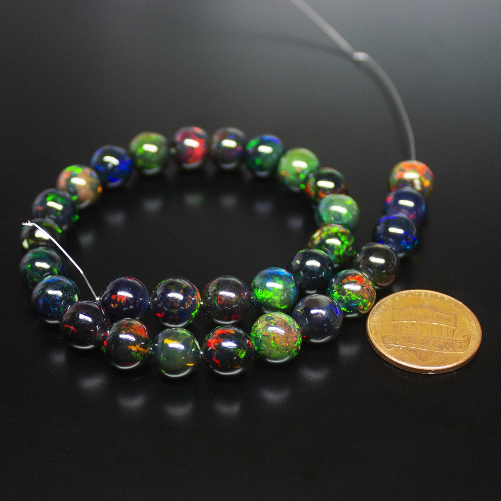 30pc, 8mm, AAA+ Quality Black Opal, Natural Fire Opal Smooth Round Sphere Ball Beads, Opal Beads - Jalvi & Co.