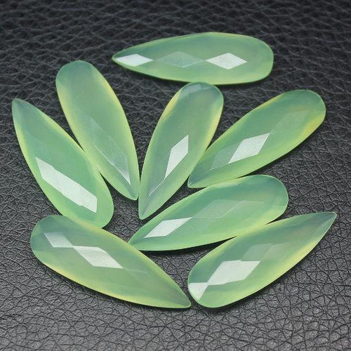 30x10mm 4pc Natural Green Prehnite Chalcedony Faceted Pear Drop Beads - Jalvi & Co.