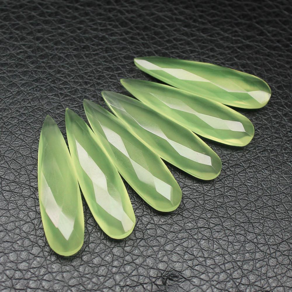 30x8mm 15pc Natural Green Chalcedony Faceted Pear Drop Beads - Jalvi & Co.