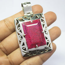 Load image into Gallery viewer, 32.3g, Totally Handmade Natural Ruby Rectangle Shape 925 Sterling Silver Pendant - Jalvi &amp; Co.