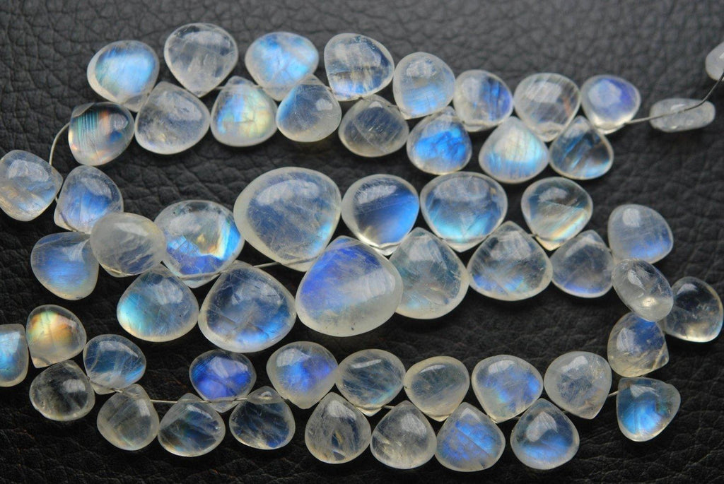 32 Beads,Super Finest,Super Rare,Blue Flashy Rainbow Moonstone Smooth Heart Shape Briolettes, 8-8.5mm Size, - Jalvi & Co.