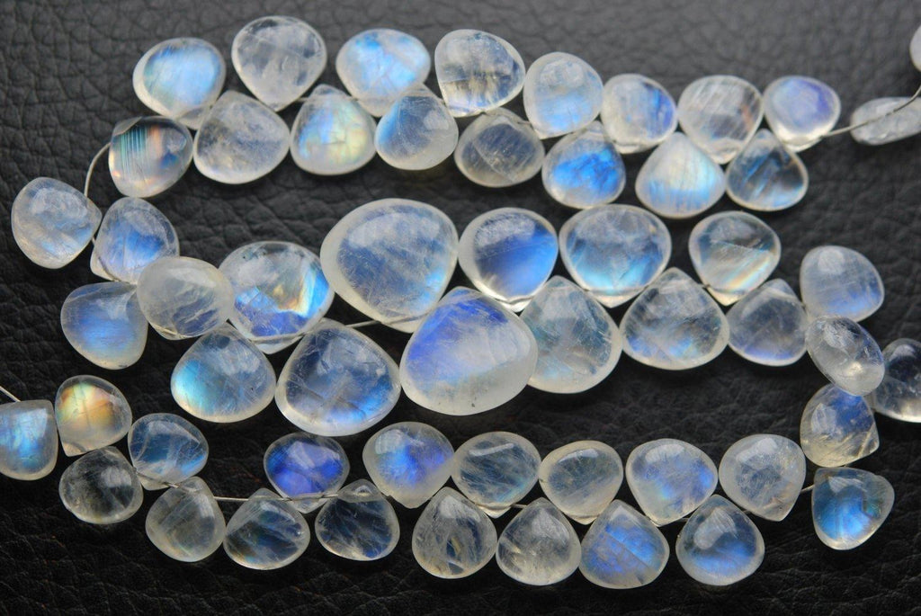 32 Beads,Super Finest,Super Rare,Blue Flashy Rainbow Moonstone Smooth Heart Shape Briolettes, 8-8.5mm Size, - Jalvi & Co.