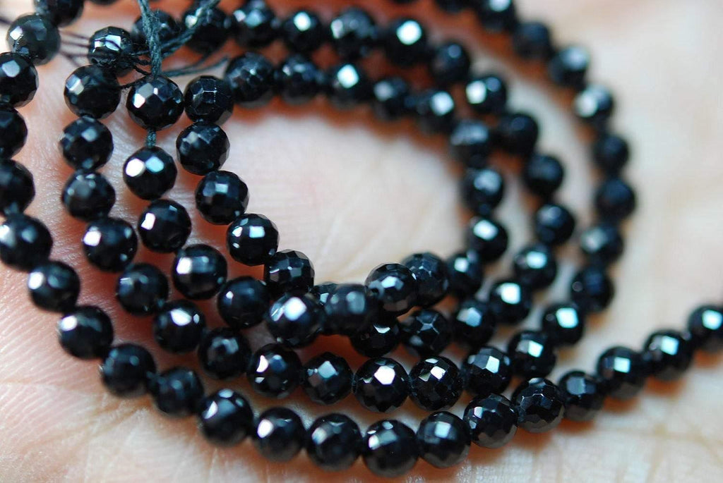 34 Inch Long Strand,Black Spinel Finest Quality Micro Faceted Round Rondells, 4.5mm, - Jalvi & Co.