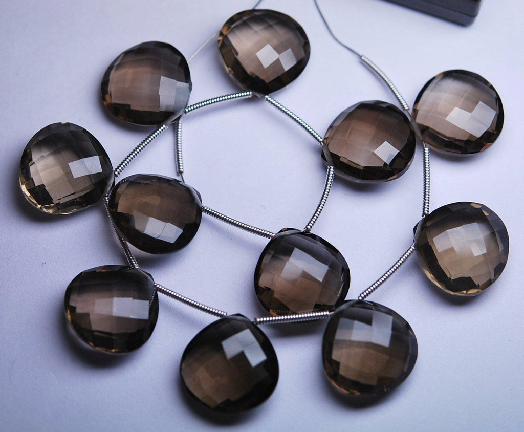 36 Pieces , Aaa Natural Smoky Quartz Faceted Match Heart Briolettes 16mm, Calibrated Size - Jalvi & Co.