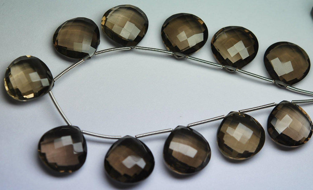 36 Pieces , Aaa Natural Smoky Quartz Faceted Match Heart Briolettes 16mm, Calibrated Size - Jalvi & Co.