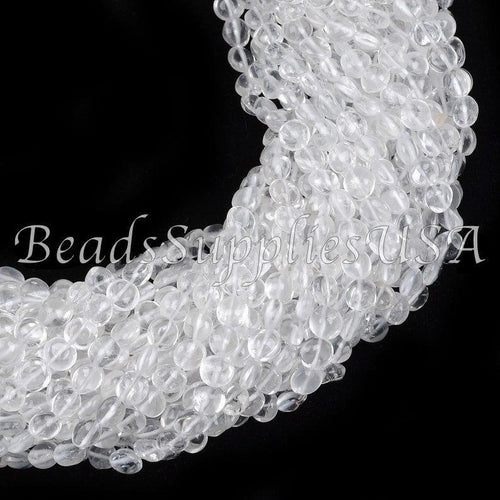 38cm Full Strand, Natural AA Grade Crystal White Quartz Smooth Puff Coin Gemstone Beads, 5-6mm, 15 inches long - Jalvi & Co.