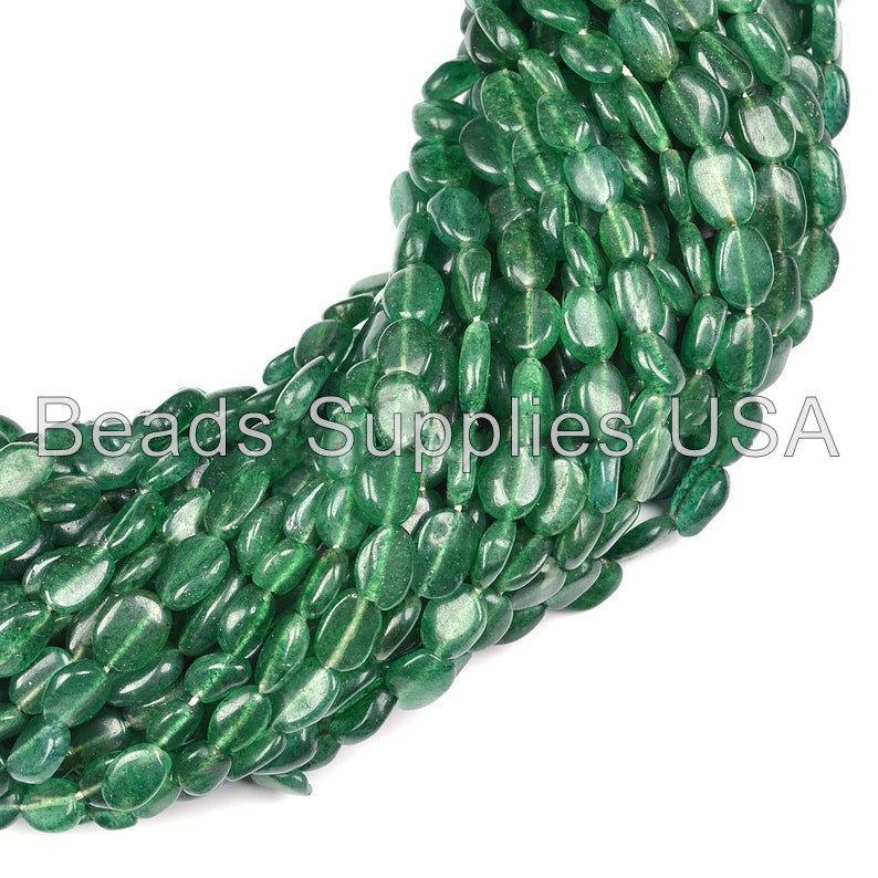 38cm Full Strand, Natural AA Green Aventurine Smooth Oval Gemstone Beads, 8-9mm, 15 inches long - Jalvi & Co.