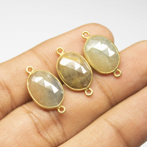 3pc, 20mm, Natural Yellow Sapphire Checker Oval Briolette 925 Sterling Silver Connector, Sapphire Connector - Jalvi & Co.