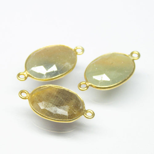 3pc, 20mm, Natural Yellow Sapphire Checker Oval Briolette 925 Sterling Silver Connector, Sapphire Connector - Jalvi & Co.