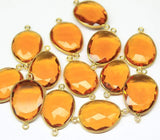 3pc, 25-27mm, Brandy Citrine Quartz Checker Oval 925 Sterling Silver Gold Vermeil Connector Finding, Quartz Connector