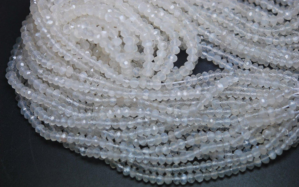 3X13 Inches Long Strand Micro Faceted Rondelles White Moonstone Large Size 3-3.25mm - Jalvi & Co.