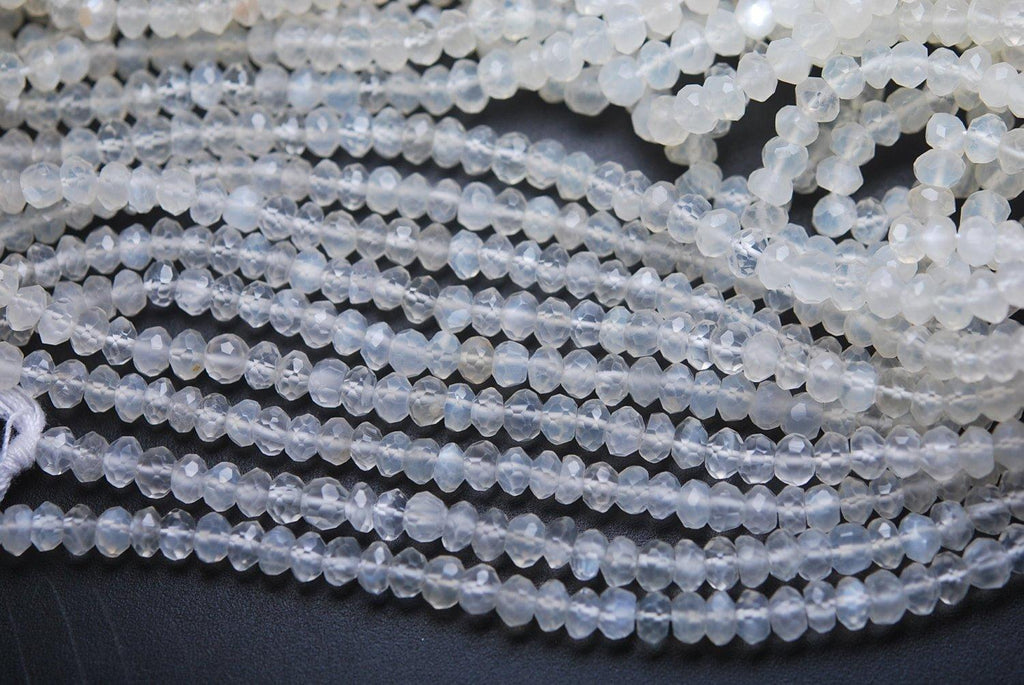3X13 Inches Long Strand Micro Faceted Rondelles White Moonstone Large Size 3-3.25mm - Jalvi & Co.