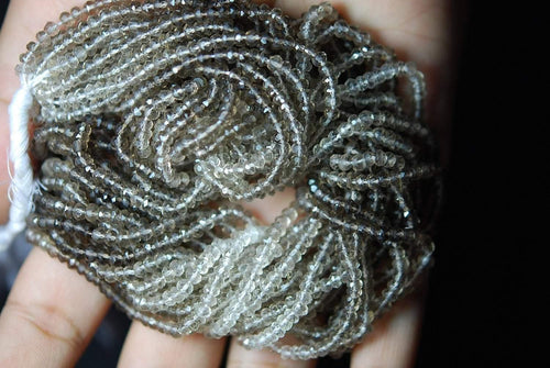 3X14 Inch Strand, Very Rare, Finest Shaded Smoky Quartz Faceted Rondelles 3.5mm - Jalvi & Co.
