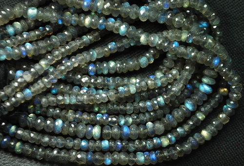 3X14 Inches Super Finest Natural Blue Flashy Labradorite Faceted Rondelles 3.5mm Aprx - Jalvi & Co.