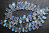 3X7 Inch Strand,Super Finest,Super Rare,Blue Flashy Rainbow Moonstone Smooth Pear Shape Briolettes, 8-9mm Size,