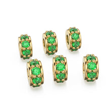 Load image into Gallery viewer, 4.2mm 18k Solid Yellow Gold Emerald Eternity Rondelle Wheel Bead Finding Spacer / Gold Rondelle Bead / Green Emerald Findings - Jalvi &amp; Co.