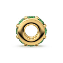 Load image into Gallery viewer, 4.2mm 18k Solid Yellow Gold Emerald Eternity Rondelle Wheel Bead Finding Spacer / Gold Rondelle Bead / Green Emerald Findings - Jalvi &amp; Co.