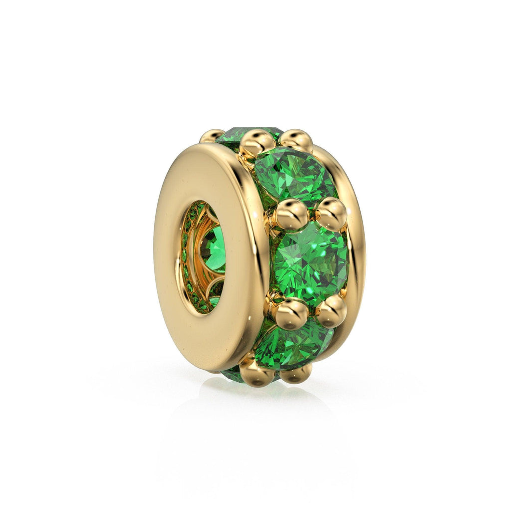 4.2mm 18k Solid Yellow Gold Emerald Eternity Rondelle Wheel Bead Finding Spacer / Gold Rondelle Bead / Green Emerald Findings - Jalvi & Co.