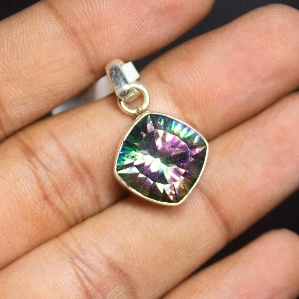 4.35gm Mystic Topaz Cushion Shape 925 Sterling Silver Bezel Pendant - Jalvi & Co.