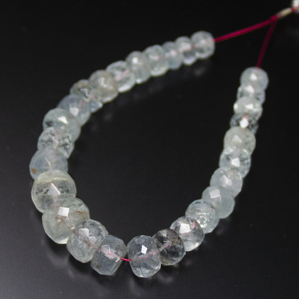 4.5 inches, 5-8mm, Natural Blue Aquamarine Faceted Rondelle Loose Gemstone Beads - Jalvi & Co.