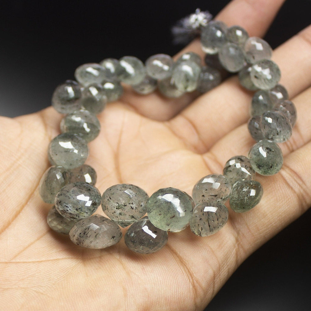 4.5 Inches, 9-14mm, Natural Moss Quartz Faceted Onion Drop Briolette Beads Strand - Jalvi & Co.