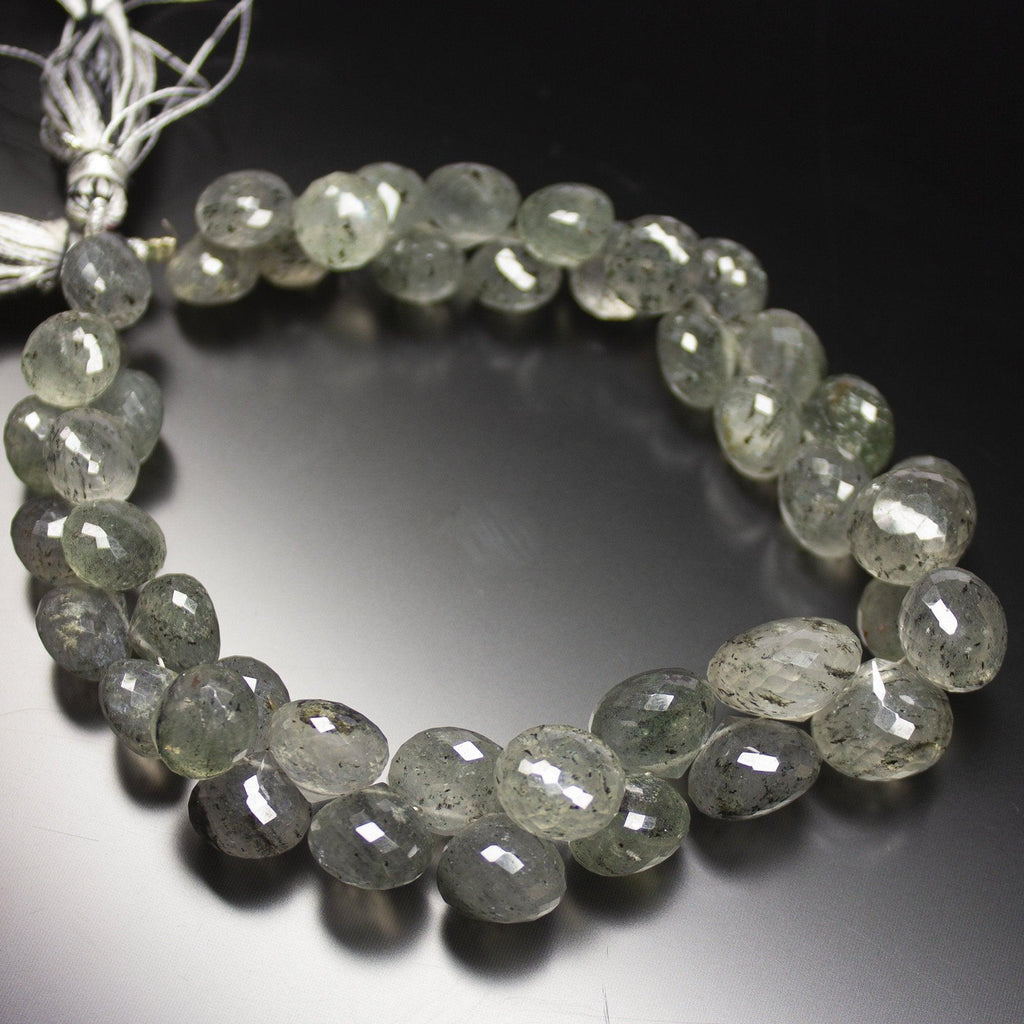 4.5 Inches, 9-14mm, Natural Moss Quartz Faceted Onion Drop Briolette Beads Strand - Jalvi & Co.