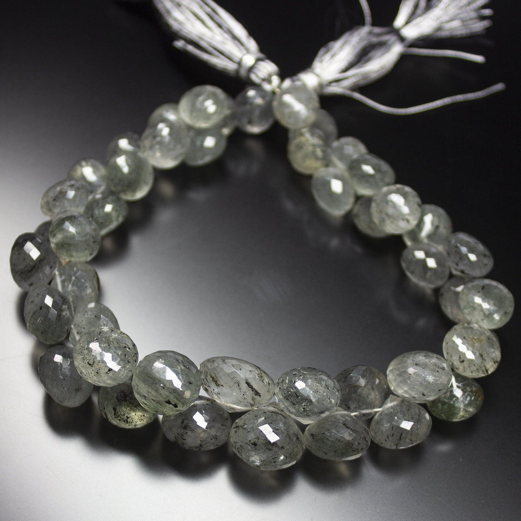 4.5 Inches, 9-14mm, Natural Moss Quartz Faceted Onion Drop Briolette Beads Strand - Jalvi & Co.