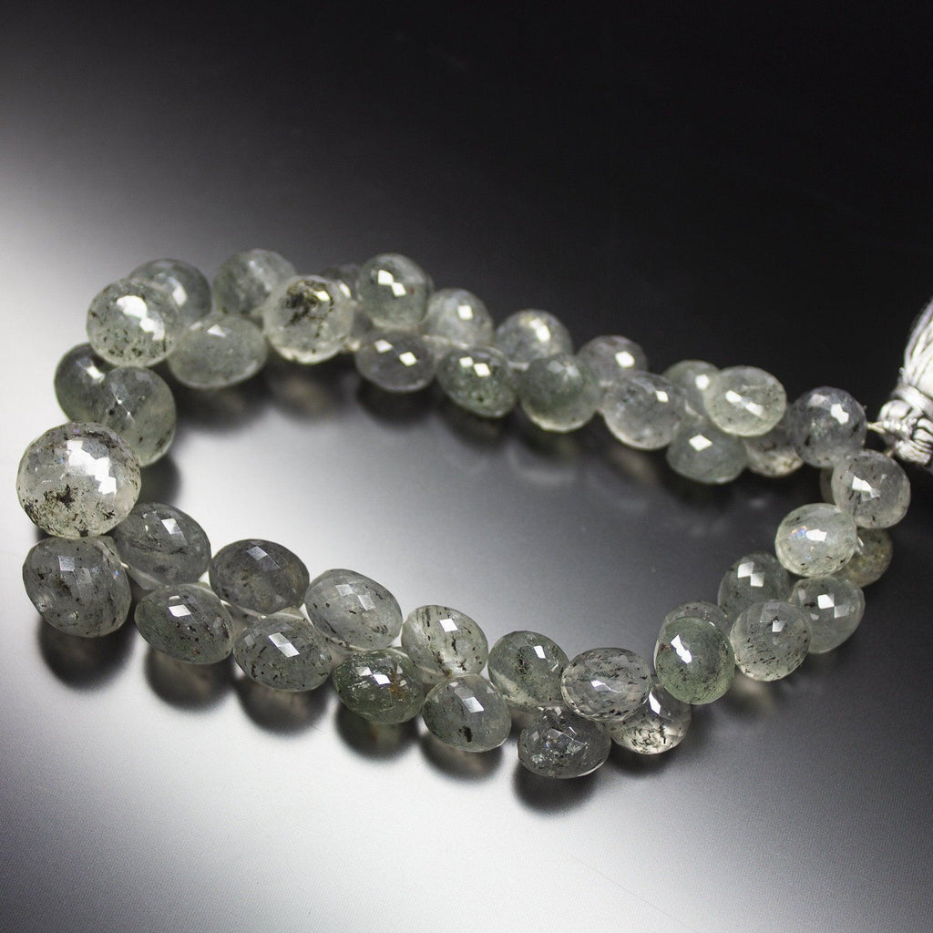 4.5 Inches, 9-14mm, Natural Moss Quartz Faceted Onion Drop Briolette Beads Strand - Jalvi & Co.