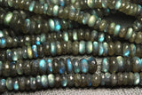 4.5 Inches Super Finest Natural Blue Flashy Labradorite Faceted Rondelle 7-8mm Approx.