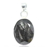 4.5g, Totally Handmade Black Rutilated Quartz Oval Shape 925 Sterling Silver Pendant, Quartz Pendant