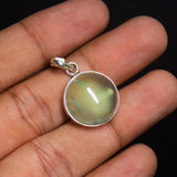 4.90gm Prehnite Round Plain Cabochon Shape 925 Sterling Silver Bezel Pendant