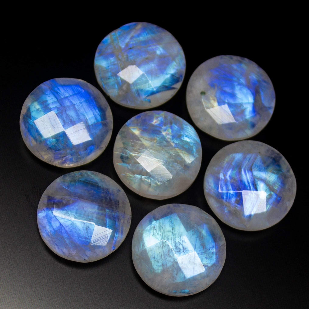 4 Beads, Finest Quality, 16mm Matched Pair, Faceted Round Shape Briolettes Blue Flash Moonstone - Jalvi & Co.