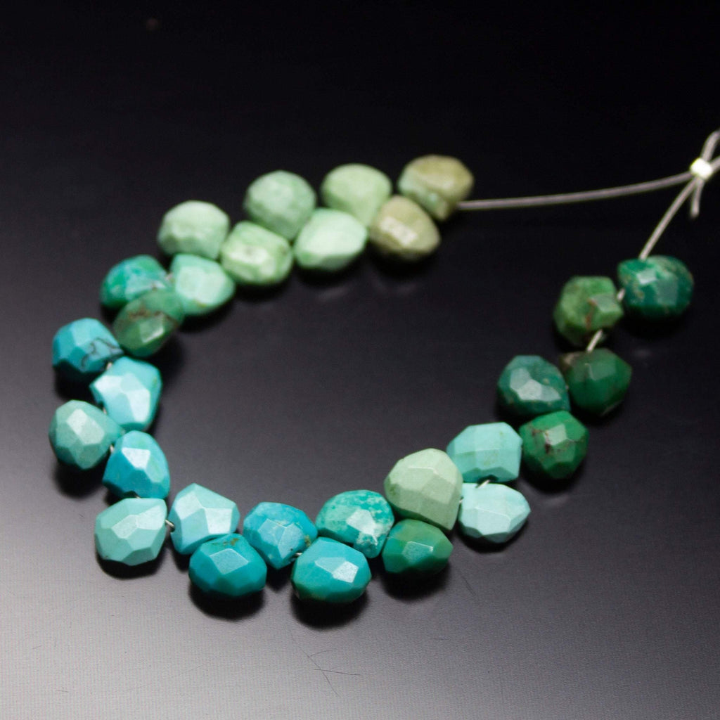 4 inch, 7mm, Natural Untreated Blue Turquoise Faceted Heart Drop Beads, Turquoise Beads - Jalvi & Co.