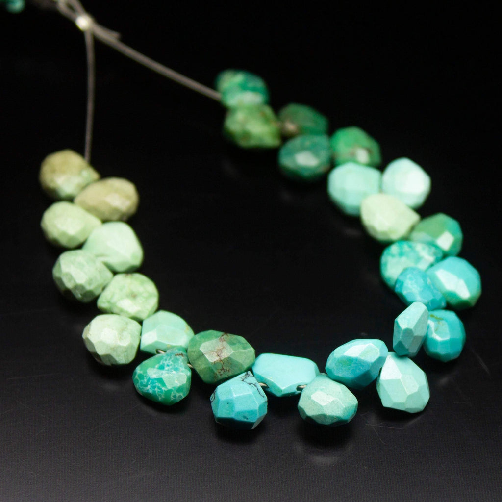 4 inch, 7mm, Natural Untreated Blue Turquoise Faceted Heart Drop Beads, Turquoise Beads - Jalvi & Co.