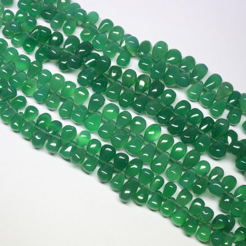 4 inch, 8-12mm, Natural Green Onyx Smooth Tear Drop Briolette Shape Gemstone Beads - Jalvi & Co.