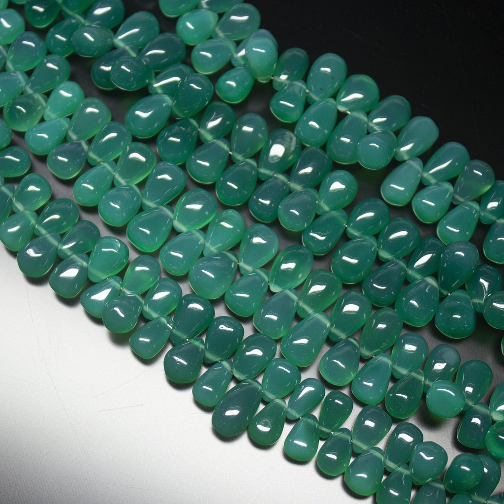 4 inch, 8-12mm, Natural Green Onyx Smooth Tear Drop Briolette Shape Gemstone Beads - Jalvi & Co.