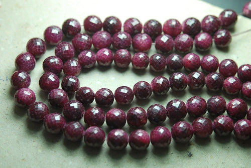 4 Inch Full Strand, Natural Dyed Ruby Faceted Round Balls Beads, 11-12mm - Jalvi & Co.