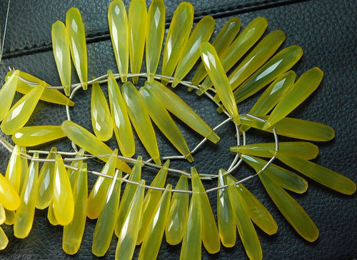 4 Inch Long Strand, 20-35mm Long, Yellow Chalcedony Elongated Faceted Drops Shape Briolettes - Jalvi & Co.