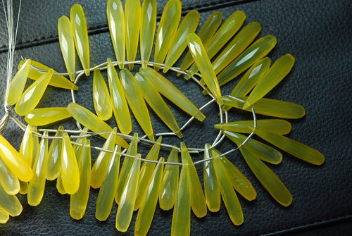 4 Inch Long Strand, 20-35mm Long, Yellow Chalcedony Elongated Faceted Drops Shape Briolettes - Jalvi & Co.