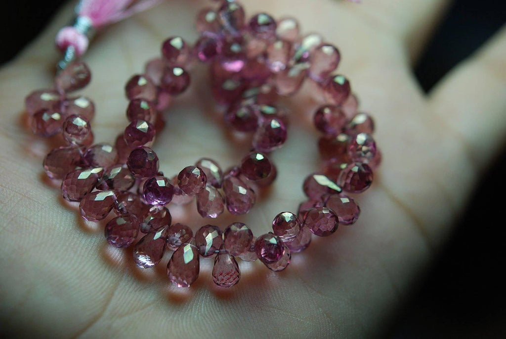 4 Inch Long Strand Mystic Pink Quartz Faceted Drops Shaped Briolettes, 8-9mm Size - Jalvi & Co.