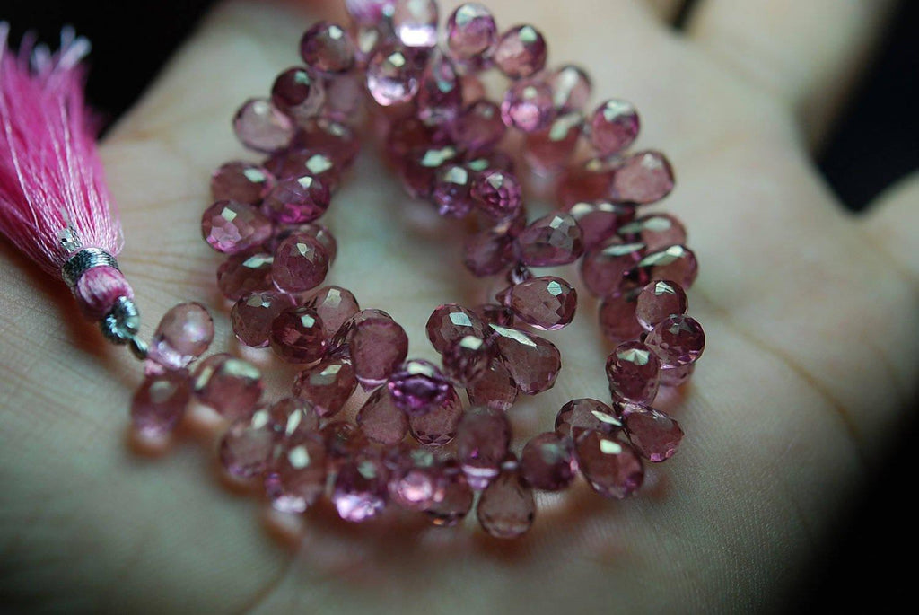 4 Inch Long Strand Mystic Pink Quartz Faceted Drops Shaped Briolettes, 8-9mm Size - Jalvi & Co.