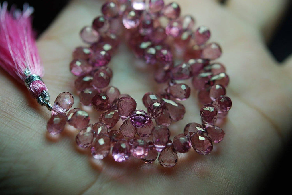 4 Inch Long Strand Mystic Pink Quartz Faceted Drops Shaped Briolettes, 8-9mm Size - Jalvi & Co.