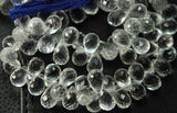 4 Inch Long Strand, Rock Crystal Quartz Micro Faceted Drops Shaped Briolettes, 8-9mm Long Size