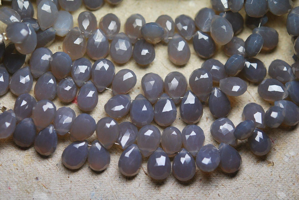 4 Inch Long Strand,Grey Chalcedony Faceted Pear Shape Briolettes, 7X10 Superb-Finest Quality - Jalvi & Co.